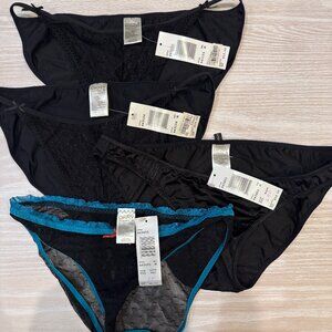 New with Tags - Black Lace/Satin DKNY Panties 4 Pairs - Size M